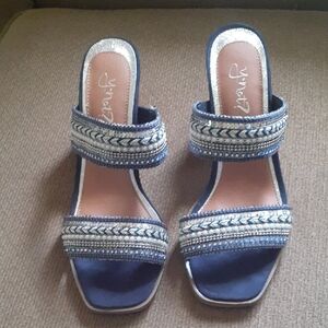 Y.Not? Blue Embellished Women's Sandals